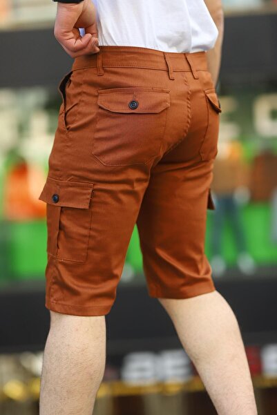 comstar Men's Cargo Pocket Gabardine Stretchy Tight Brown Capri Shorts