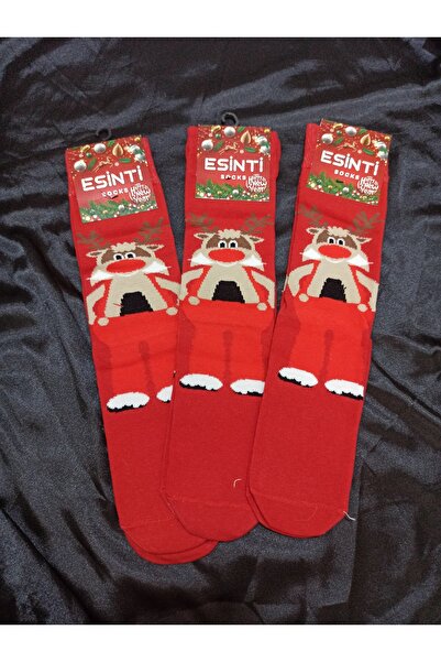 Esinti Men Women Children Christmas Deer Themed Red Gift Long Christmas Stockings 3 Pairs