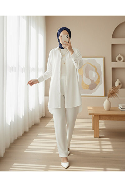 Modamorfo Buttoned Oversize Plain Shirt -White