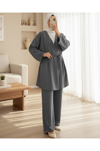 Modamorfo Buy Double Tie Scuba Kimono Set - Smoked