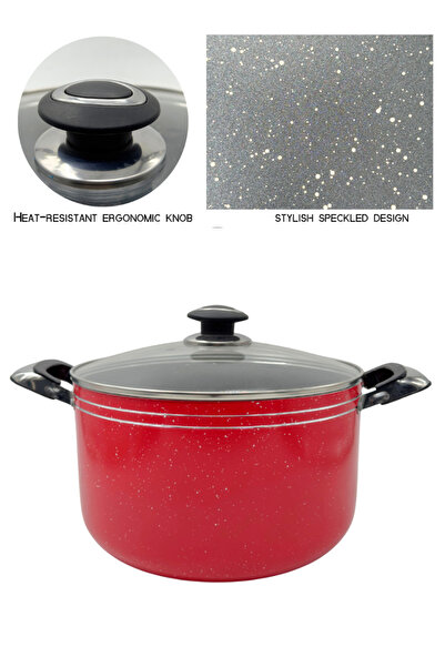 SUPPLIER 18-Piece Non-Stick Cookware Set – Red | Pans, Pots with Glass Lids, 5 Nylon Utensils & Oven Mitts