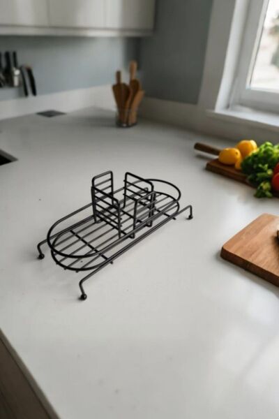 Home Stuff Bathroom Kitchen Organizer Modern Black Soap Dish Stand - Countertop Metal Organizer