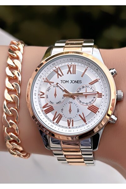 Tom Jones ساعة يد نسائية من الفولاذ 3 ATM مقاومة للماء مع هدية سوار فاتورة