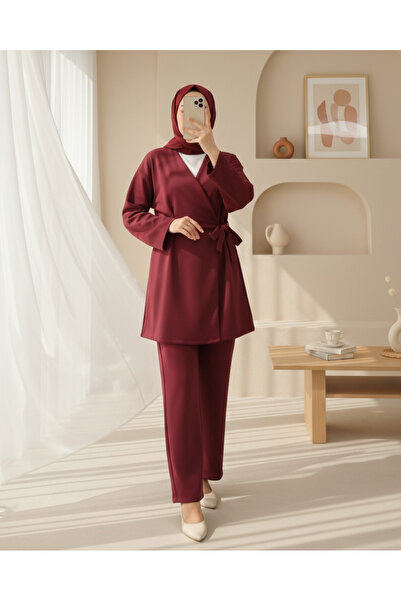 Modamorfo Buy Double Tie Scuba Kimono Set - Burgundy