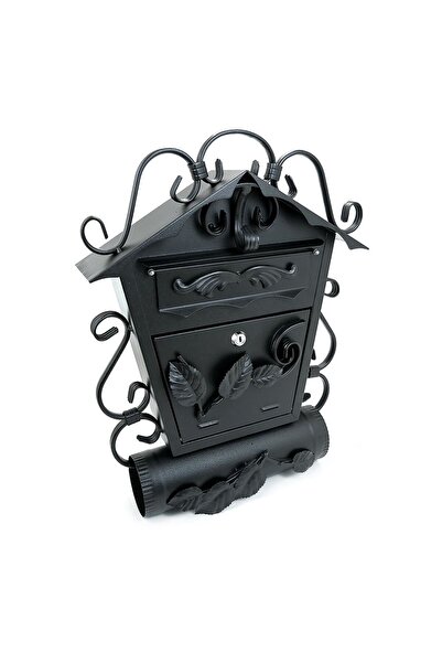 damech Mailbox with oblique newspaper holder, forged elements, black, B5, 38x12.5x51.5 cm -