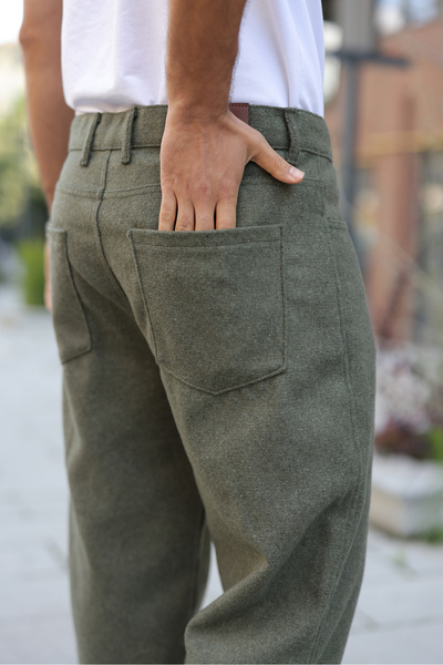 comstar Ανδρικό παντελόνι με ψηλόμεσο φαρδύ πόδι, casual χακί φαρδύ παντελόνι