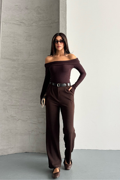 macharel jeans Women's Belted Lycra Palazzo Trousers