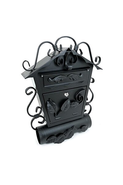 damech Mailbox with newspaper holder, forged elements, black, C4 format, 52.5x15.5x53 cm,