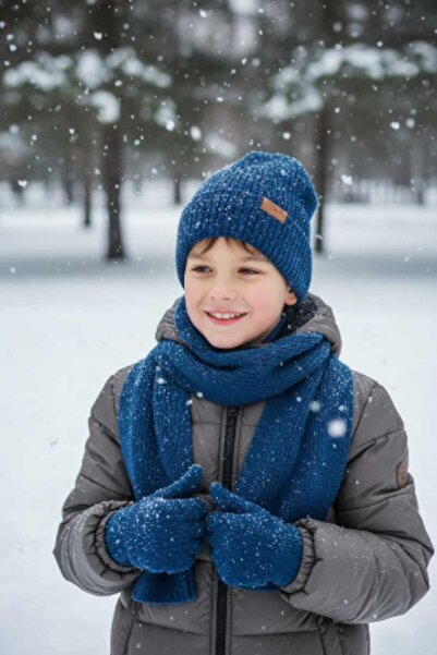 Aware Time Set de 3 bucăți pentru băieți de 9-15 ani, cu eșarfe din lână, mănuși și beretă