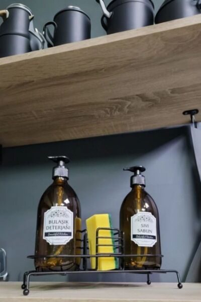 Home Stuff Bathroom Kitchen Organizer Modern Black Soap Dish Stand - Countertop Metal Organizer