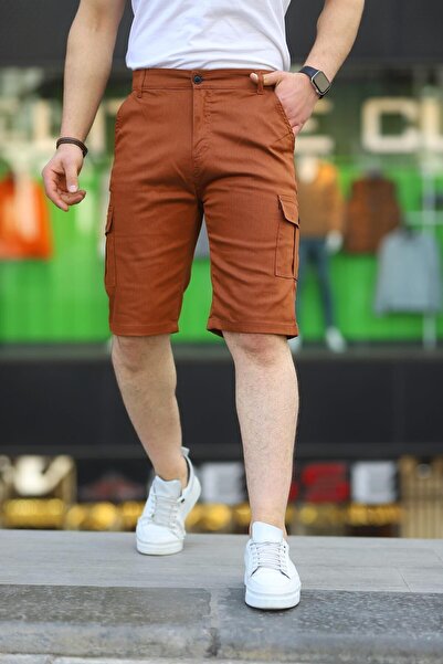 comstar Men's Cargo Pocket Gabardine Stretchy Tight Brown Capri Shorts