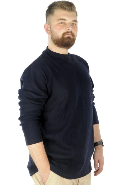 ModeXL Mode Xl Plus Size Long Sleeve Half Fisherman Sweater 22558 Navy Blue