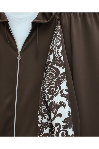 Modamorfo Zippered Hooded Scuba Suit with Patterned Sides - Brown