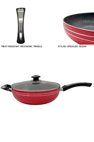 SUPPLIER 18-Piece Non-Stick Cookware Set – Red | Pans, Pots with Glass Lids, 5 Nylon Utensils & Oven Mitts