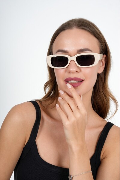 Olivier Philippe Cream Rectangular Vintage Retro Sunglasses