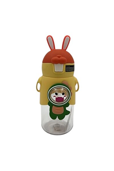 B&D Kids Water Bottle Set with Rabbit Ears, 600 ml, Cute Animal Design, Yellow & Blue, Pack of 2
