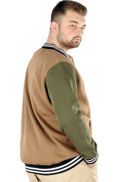 ModeXL Plus Size Men's College Coat with Snap Fasteners - Milky Brown 22619