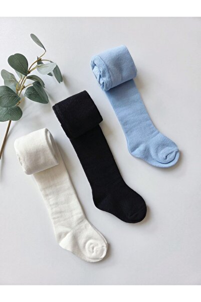 Baharda Nova Cotton Baby Pantyhose Blue-Black-Cream Set of 3 / Girls Boys Uni...