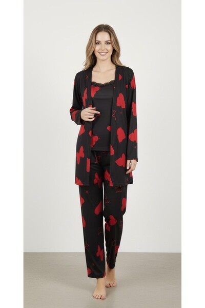 Passion مجموعة بيجامة نسائية ثلاثية بنمط القلب