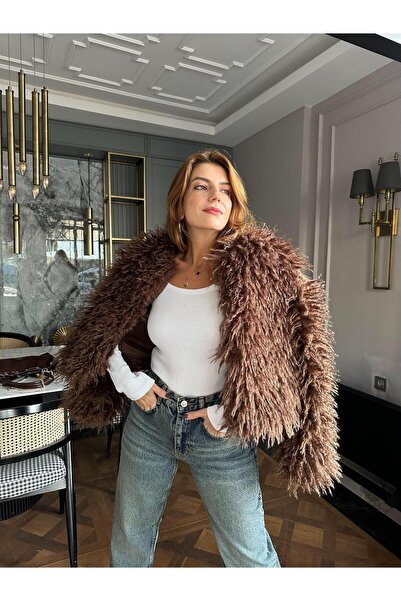 Chamakh Acı Kahve Püsküllü Kürk Ceket