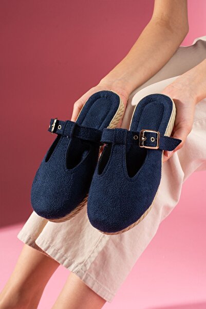 FUGA MODA Γυναικείες παντόφλες Sabrosa Navy Blue Suede με κλειστό μπροστινό μέρος με αγκράφα