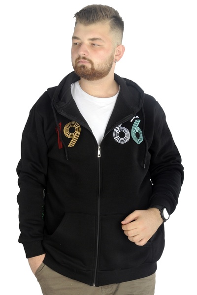 ModeXL Mode Xl Чоловічий светр з капюшоном на блискавці Vintage 22537 Чорний