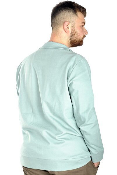 ModeXL Чоловічий кардиган великого розміру на блискавці, з прямим коміром 20571, колір «водяно-зелений»