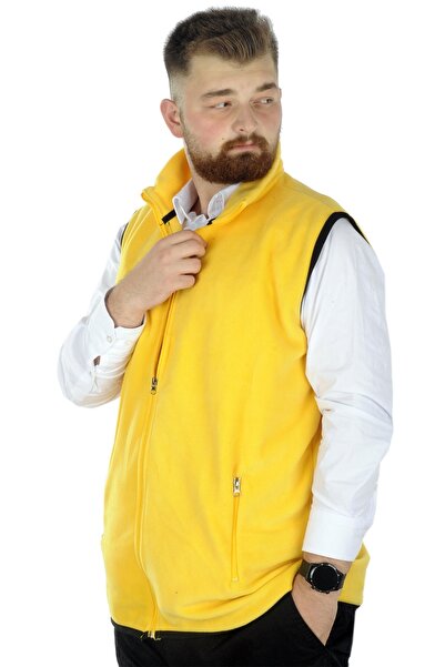 ModeXL Mode Xl Men's Fleece Vest Stand Collar Zippered 22549 Yellow