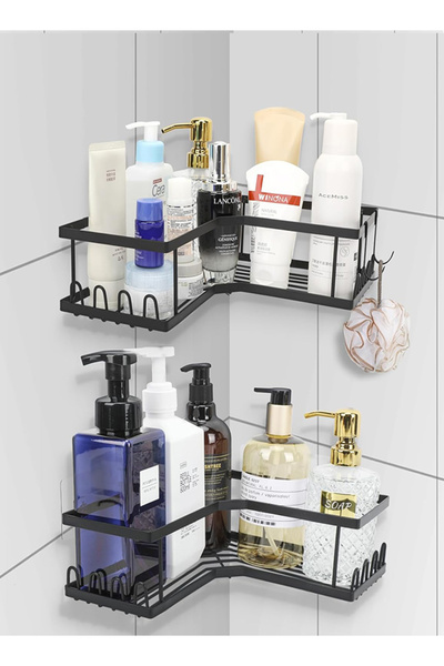 X SPRING Adhesive No-Drill Shower Caddy & Bathtub Drainage Rack - Rustproof Bathroom Shower Shelf (Black)