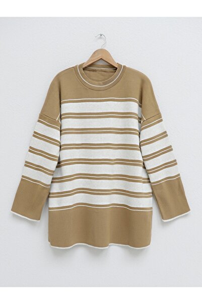 Modamorfo Crew Neck Casual Knitwear Tunic - Mink