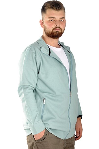 ModeXL Чоловічий кардиган великого розміру на блискавці, з прямим коміром 20571, колір «водяно-зелений»