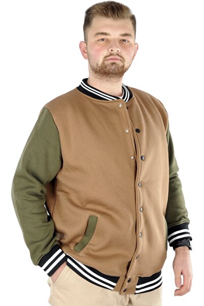 ModeXL Plus Size Men's College Coat with Snap Fasteners - Milky Brown 22619