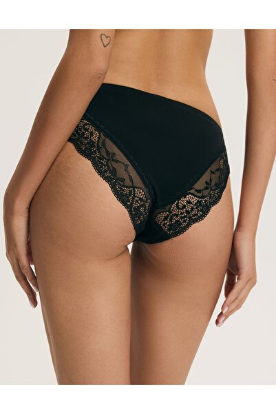 ESOTIQ Set de 2 chiloți brazilieni din bumbac cu dantelă florală pentru femei, cu talie înaltă | Patri