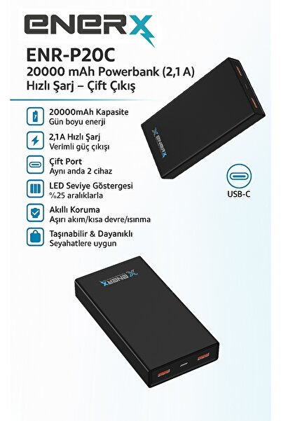 ENERX Enr-p20c 20000 Mah 2.1 Amper Powerbank Siyah
