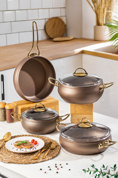Lines L-5094-2 Clover Hot Pot 7-Piece Globe Cookware Set - Copper Gold Handle