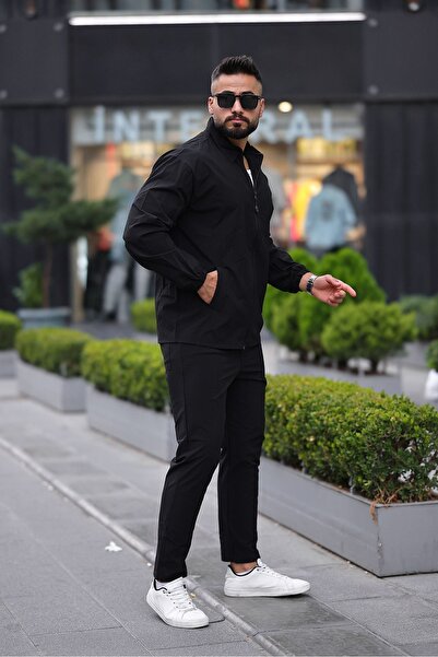 comstar Men's Zipper Shirt Basic Tracksuit Black Double Suit