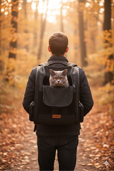 PUGALO AirMove Premium Kedi Köpek Taşıma Çantası | Silinebilir| Yırtılmaz Fileli | Bükülmez Gövde | Siyah