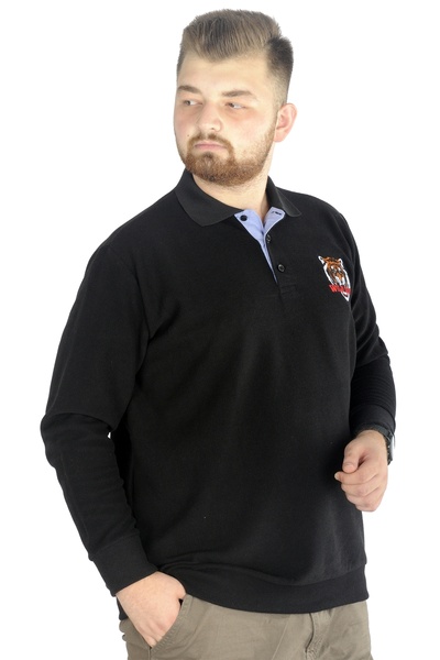 ModeXL Mode Xl Ανδρικό μακρυμάνικο Polo Wild Soul Waffle 22449 Μαύρο