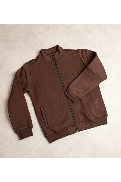 grand coco Men's 3-thread shFleece-Lined fabric dark brown jacket