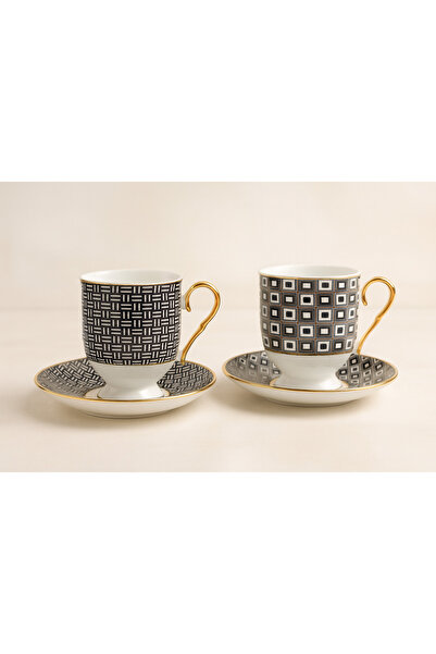 esdekor طقم فناجين قهوة تركية من البورسلين العظمي عالي الجودة لشخصين مع صينية، سعة 90 سم مكعب، تصميم أنيق وزخرفي