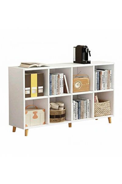 AGD 2-Tier Freestanding Wooden Bookcase with 8 Cubes, Modern Design, White