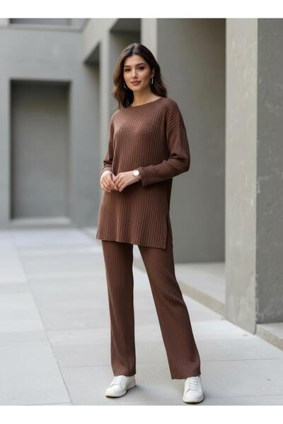 EYYE Cotton Ribbed Women's Blouse Trousers Double Set