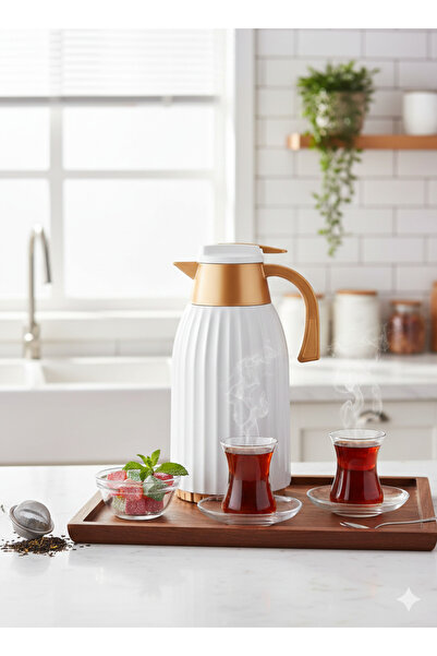 Star Termos 1.5 Litre Kastel Serisi Cam Termos - Beyaz Gold | 12 saat sıcak ve 24 saat soğuk muhafaza