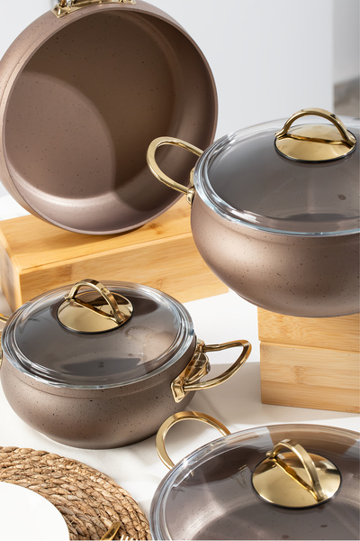 Lines L-5094-2 Clover Hot Pot 7-Piece Globe Cookware Set - Copper Gold Handle