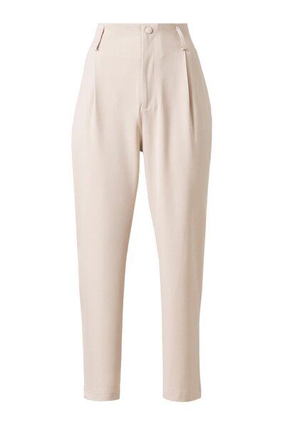 FACETTE Women's Beige High Waist Carrot Pants
