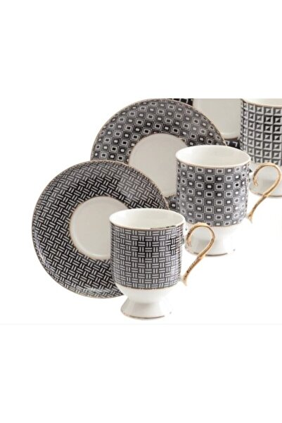 esdekor طقم فناجين قهوة تركية من البورسلين العظمي عالي الجودة لشخصين مع صينية، سعة 90 سم مكعب، تصميم أنيق وزخرفي