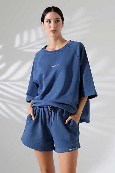 MOSRANİC طقم شورت تي شيرت نسائي باللون النيلي |   إم إس سي 2078-إنديجو