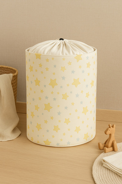 Rope Home منظم تخزين ألعاب بنمط نجمة مع شبكة برباط وسلة قابلة للطي 37x40