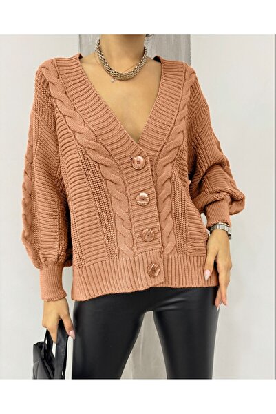 Modamorfo Knitted pattern buttoned araboy cardigan - brown