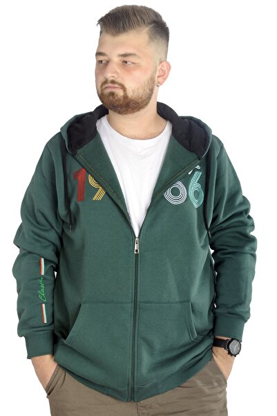 ModeXL Mode Xl Чоловічий светр з капюшоном на блискавці Vintage 22537 Нефті